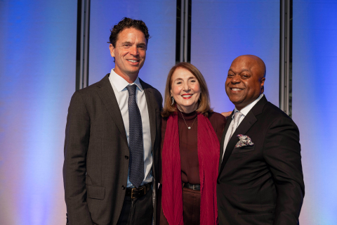 The 2025 McGraw Prize in Education winners, from left, Joe Wolf, Cathy N. Davidson, and Frederic Bertley.